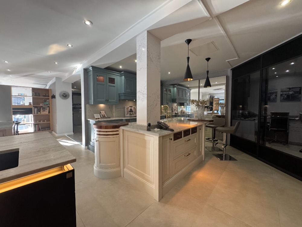 Handleless contemporary kitchen display in the showroom