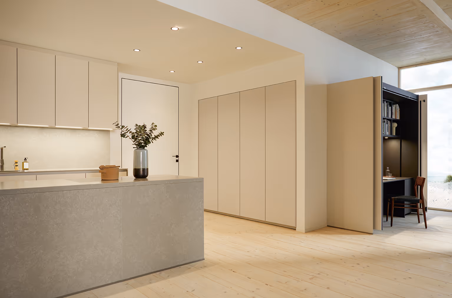 Durable handleless kitchen suited to a rental apartment
