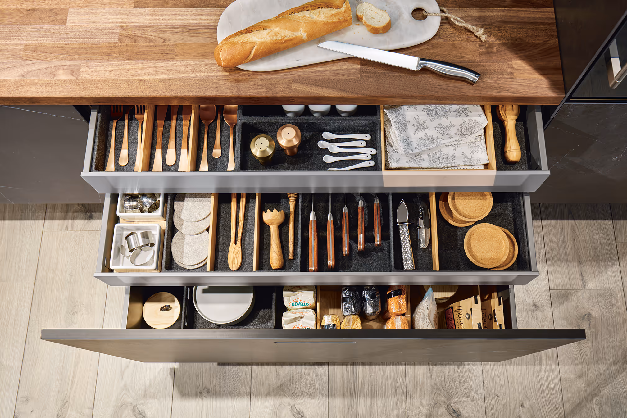 Kitchen drawer interior showing quality internal fittings